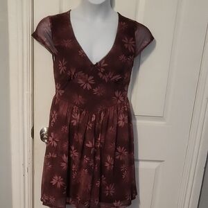 NWT Derek Heart Plum Floral V-Neck Mini Dress